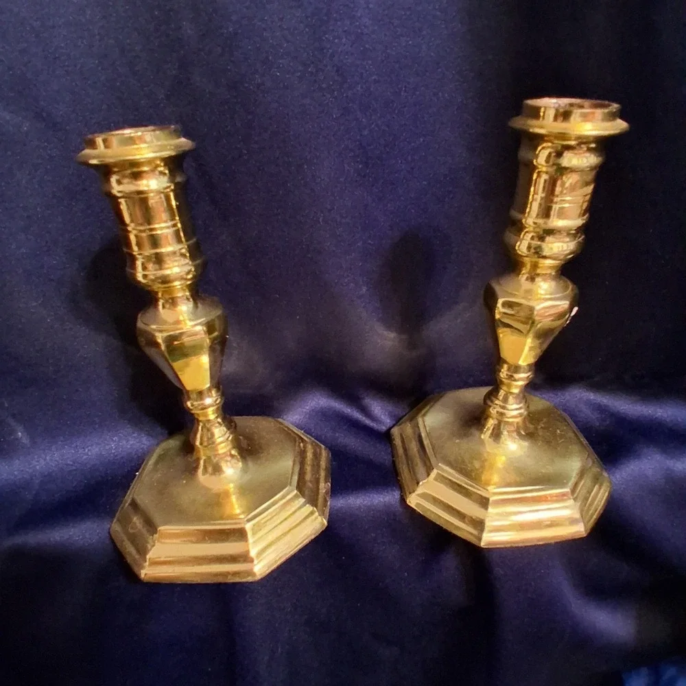 Vintage Hampton Brass Made In India Candlesticks Candleholders‎ EVC Set Of 2